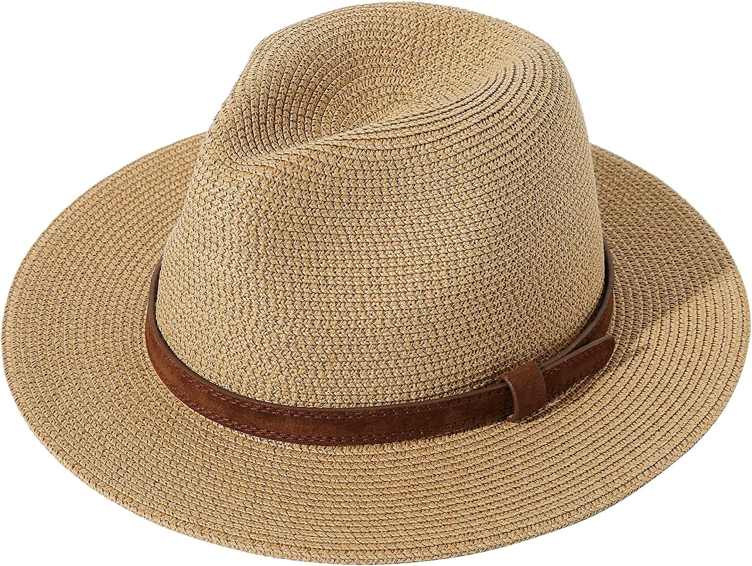 JOYEBUY Womens UPF50 Foldable Summer Straw Hat Wide Brim Fedora Sun Beach Hat Apparel & Accessories > Clothing Accessories > Hats JOYEBUY Y-brown Belt Brown  