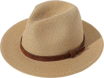JOYEBUY Womens UPF50 Foldable Summer Straw Hat Wide Brim Fedora Sun Beach Hat Apparel & Accessories > Clothing Accessories > Hats JOYEBUY Y-brown Belt Brown  