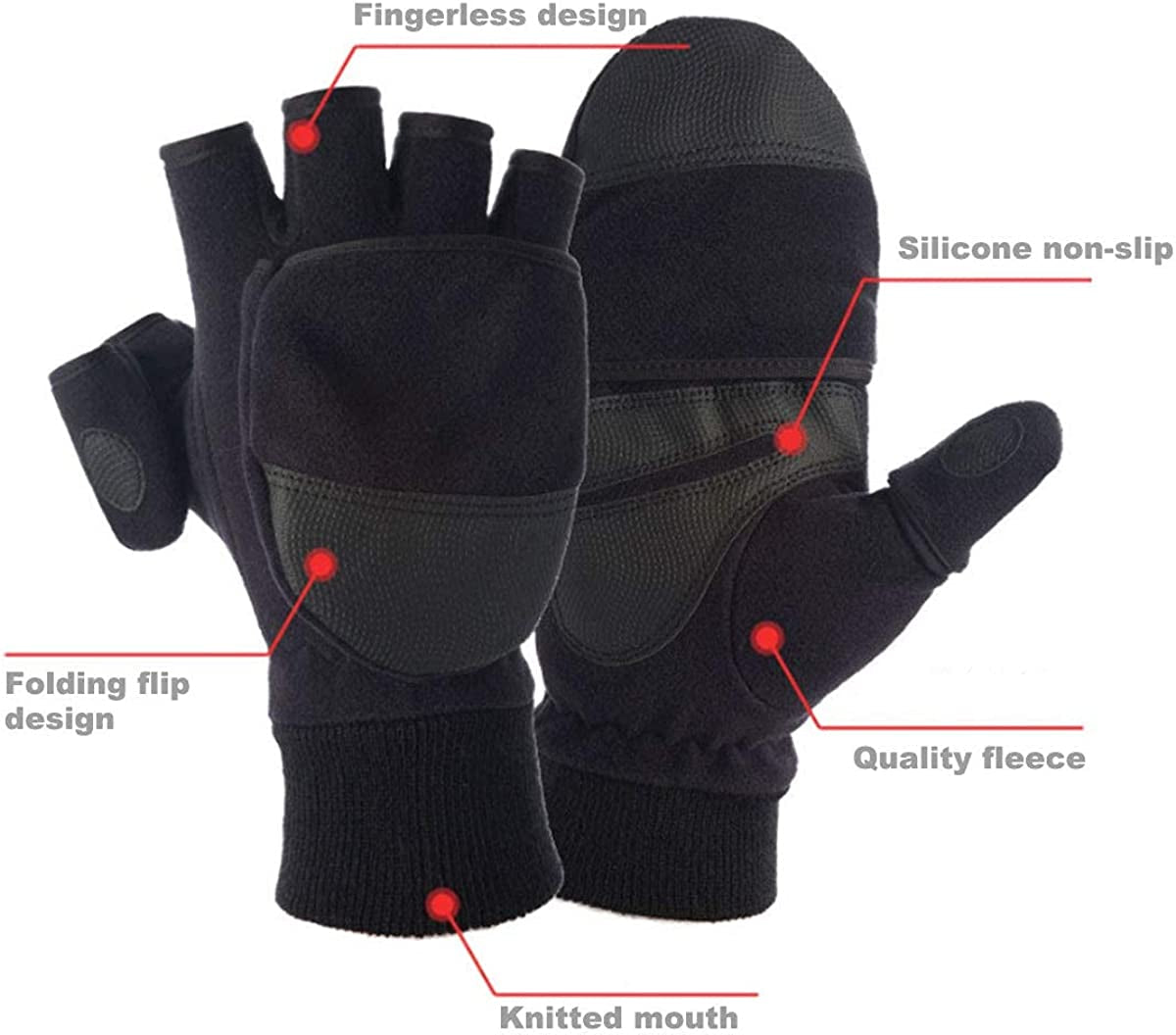 MINIDUO Outdoor Gloves Convertible Mittens Flip Fleece Fingerless Gloves [Windproof] for Men&Women Fishing, Cycling, Running in Cold Weather Apparel & Accessories > Clothing Accessories > Gloves & Mittens MINIDUO   