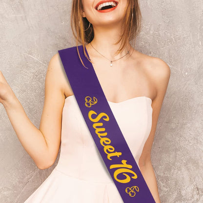Party to Be Sweet 16 Birthday Sash Happy 16Th Birthday Party Decoration Party Favors for Birthday Girls Purple Apparel & Accessories > Clothing Accessories > Sashes Party to Be   