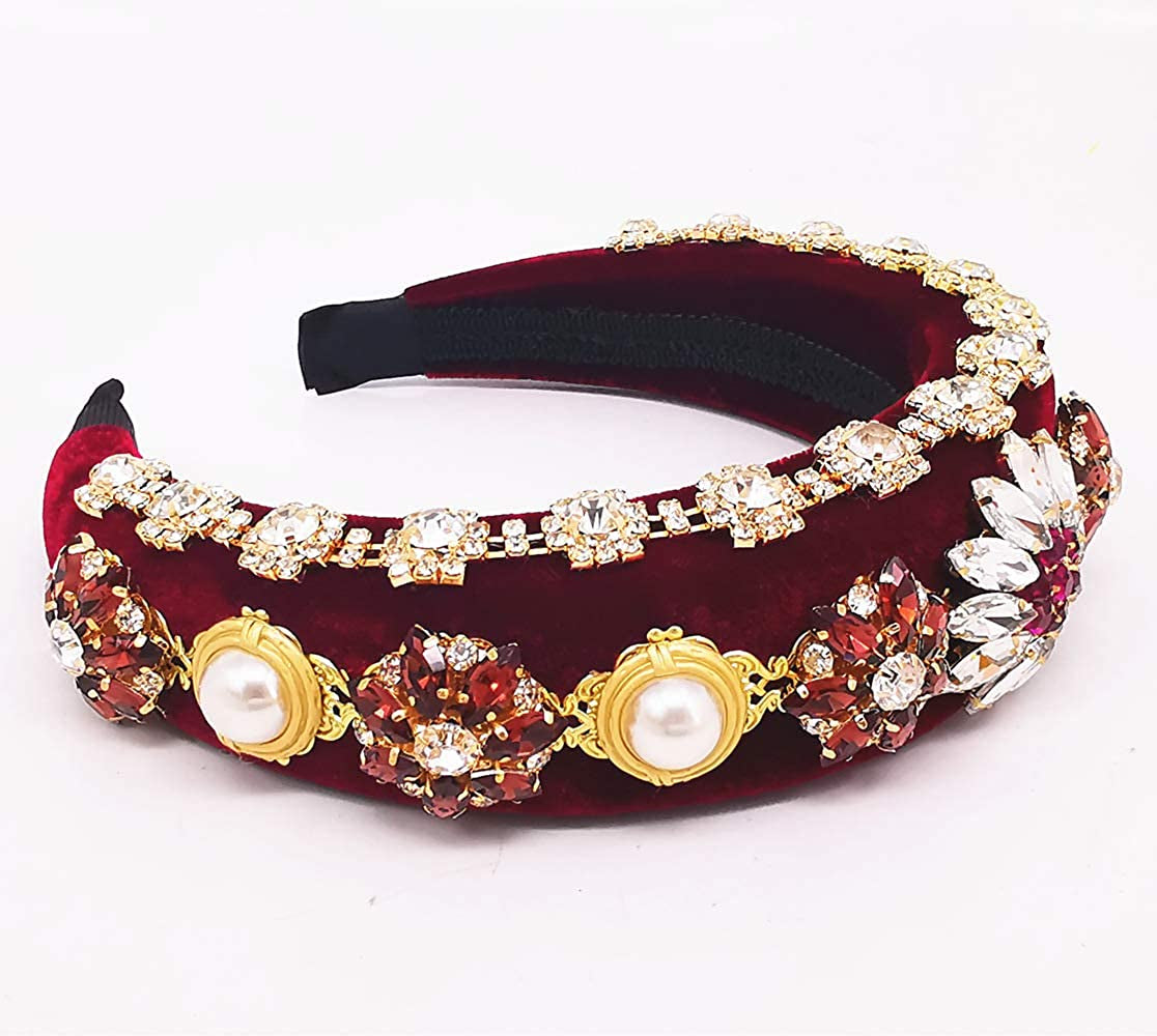 QTMY Wide Headbands Fashion Women Baroque Flower Gemstone Hair Accessories Head Band Fashion Headwear Hairbands for Women,Light Blue Apparel & Accessories > Clothing Accessories > Headwear QTMY   