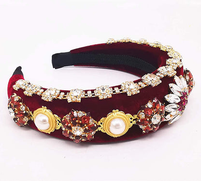 QTMY Wide Headbands Fashion Women Baroque Flower Gemstone Hair Accessories Head Band Fashion Headwear Hairbands for Women,Light Blue Apparel & Accessories > Clothing Accessories > Headwear QTMY   
