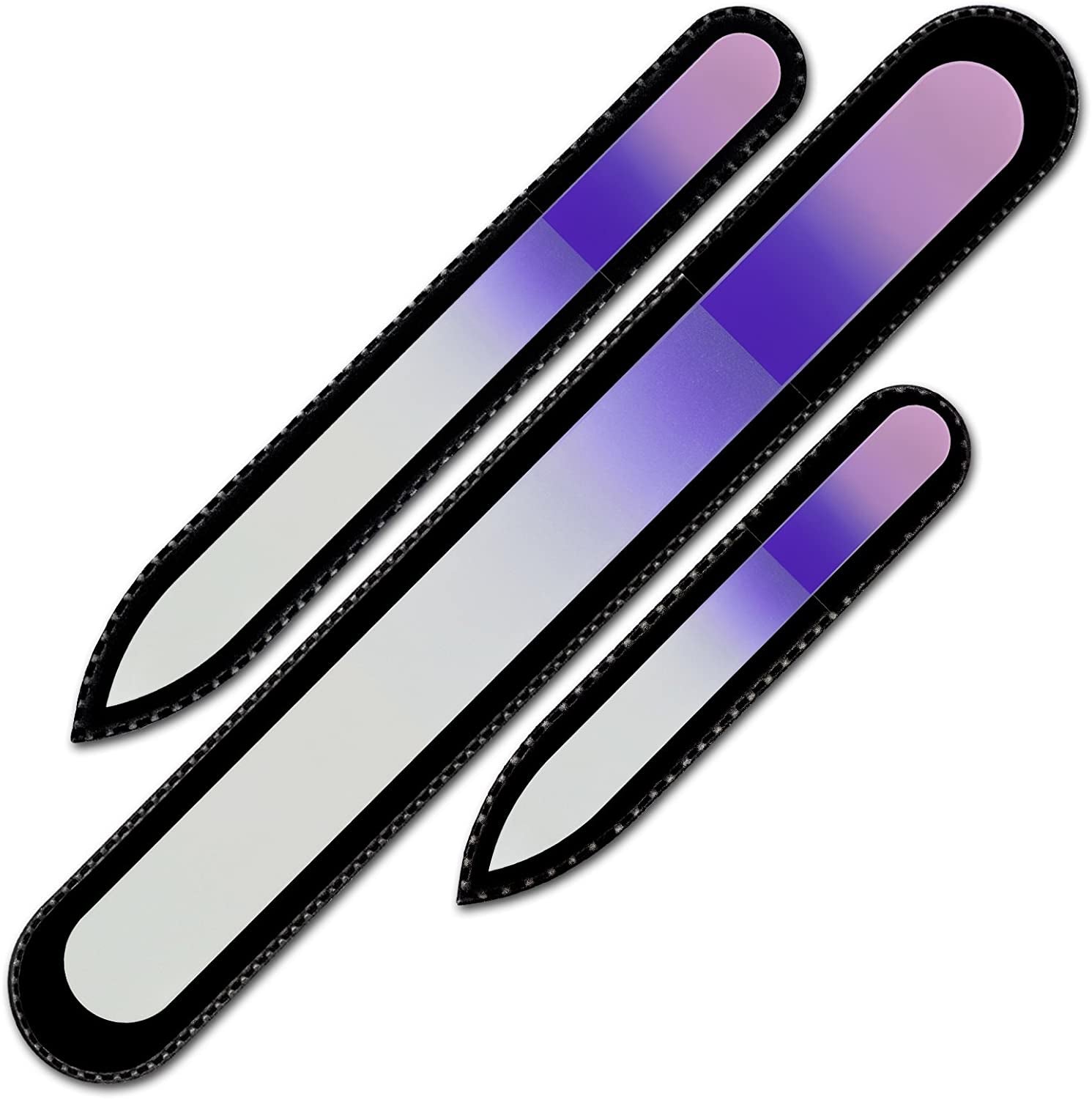 Mont Bleu Gift Set for Men of 3 Glass Nail Files in Pouch - Genuine Czech Tempered Glass - Handmade Gifts for Men - Premium Glass Nail File Manicure & Pedicure Tools Health & Beauty > Personal Care > Cosmetics > Cosmetic Tools > Nail Tools Mont Bleu Pink Purple  