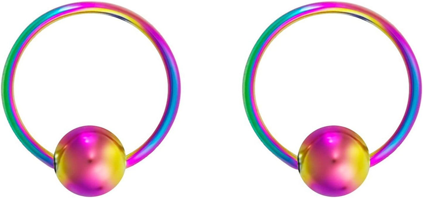 Forbidden Body Jewelry 316L Surgical Steel Captive Bead Piercing Hoop (Pair) 10G 12G 14G 16G 18G 20G, Diameter 6 to 12Mm Black and Rainbow Apparel & Accessories > Jewelry > Rings Forbidden Body Jewelry Rainbow: 18g, 10mm  