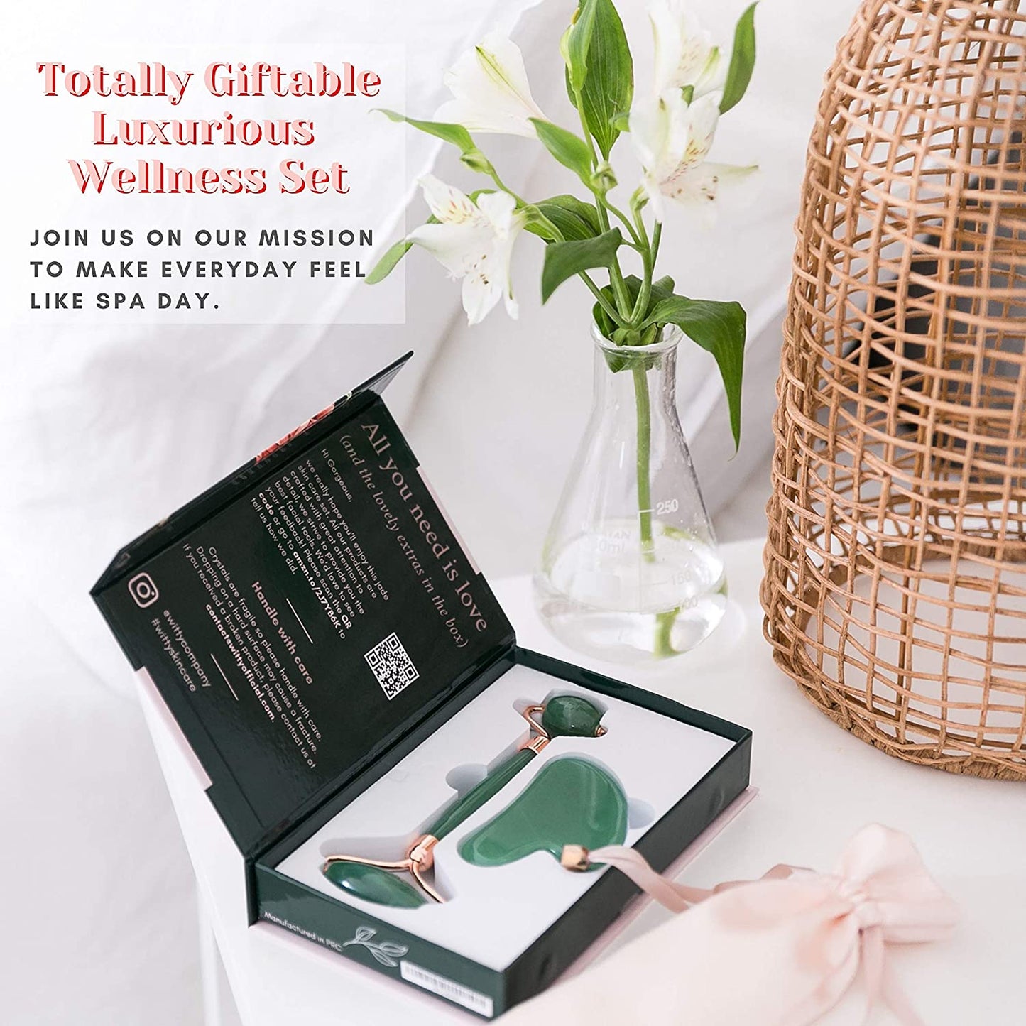 WITTY Jade Face Roller and Gua Sha Set in Hand-Drawn Giftbox - Gua Sha Stone, Face Massager Roller, Beauty Massage Face Scraper Tools - Guasha Tool for Face Roller Skin Care, Eyes, Neck - Extra Pouch Health & Beauty > Personal Care > Cosmetics > Cosmetic Tools > Skin Care Tools WITTY   