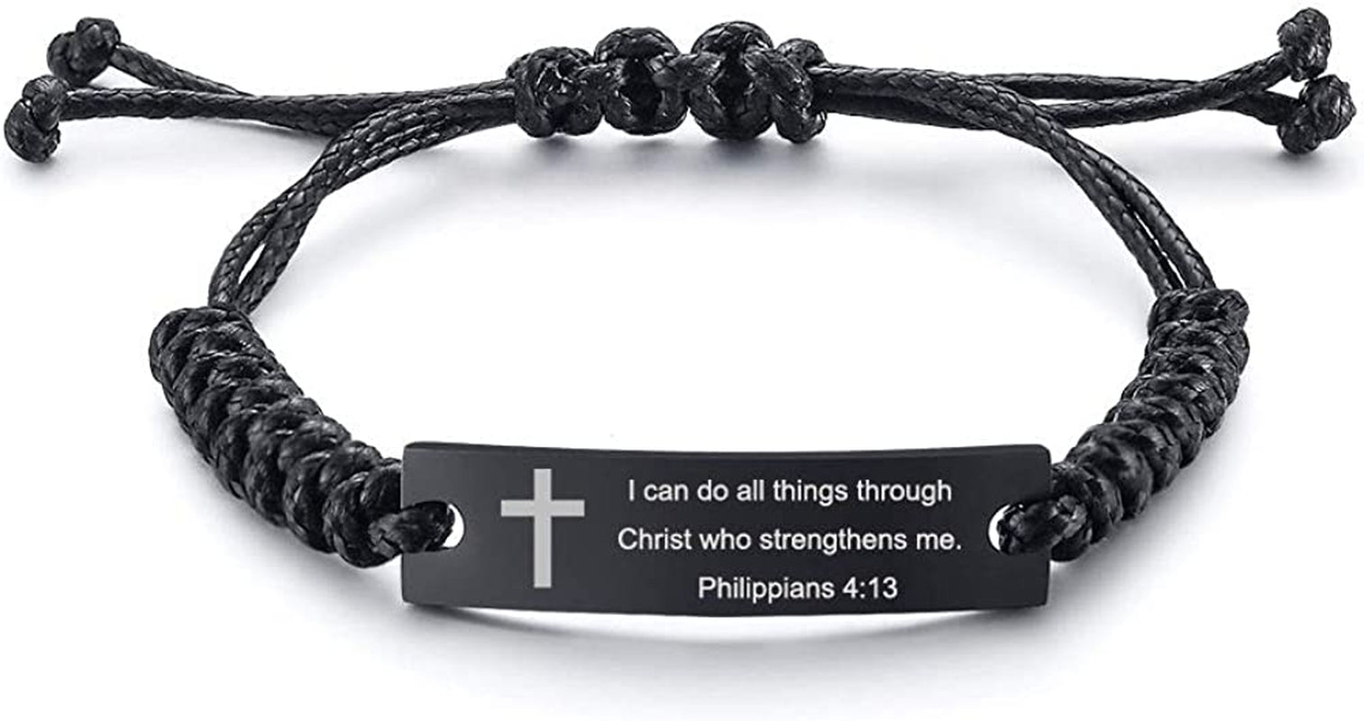 Personalized Unisex Religious Bible Verse Scripture Quotes Bracelet Faith Christian Adjustable Cord Stainless Steel Encourage Inspirational ID Bracelets for Men Women, Christmas Gift Customized Apparel & Accessories > Jewelry > Bracelets Mealguet I can do all things through christ...  