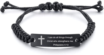 Personalized Unisex Religious Bible Verse Scripture Quotes Bracelet Faith Christian Adjustable Cord Stainless Steel Encourage Inspirational ID Bracelets for Men Women, Christmas Gift Customized Apparel & Accessories > Jewelry > Bracelets Mealguet I can do all things through christ...  