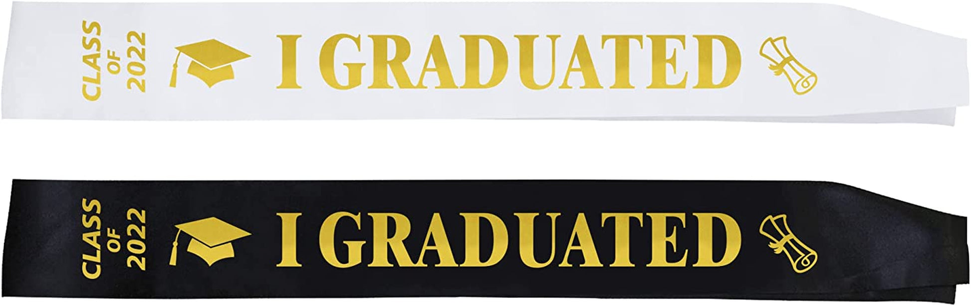 Graduation Sashes Set - 2022 Graduation Party Supplies - Gold Letter Graduate Satin Sashes Including Black I Graduated Sash & White I Graduated Sash - Class of 2022 Sashes for Grad Party Apparel & Accessories > Clothing Accessories > Sashes Partyprops   