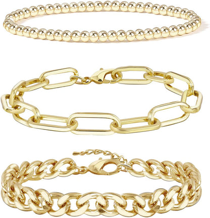 Gold Chain Bracelet Sets for Women Girls 14K Gold Plated Dainty Link Paperclip Bracelets Stake Adjustable Layered Metal Link Bracelet Set Fashion Jewelry Apparel & Accessories > Jewelry > Bracelets CONRAN KREMIX Style-6  