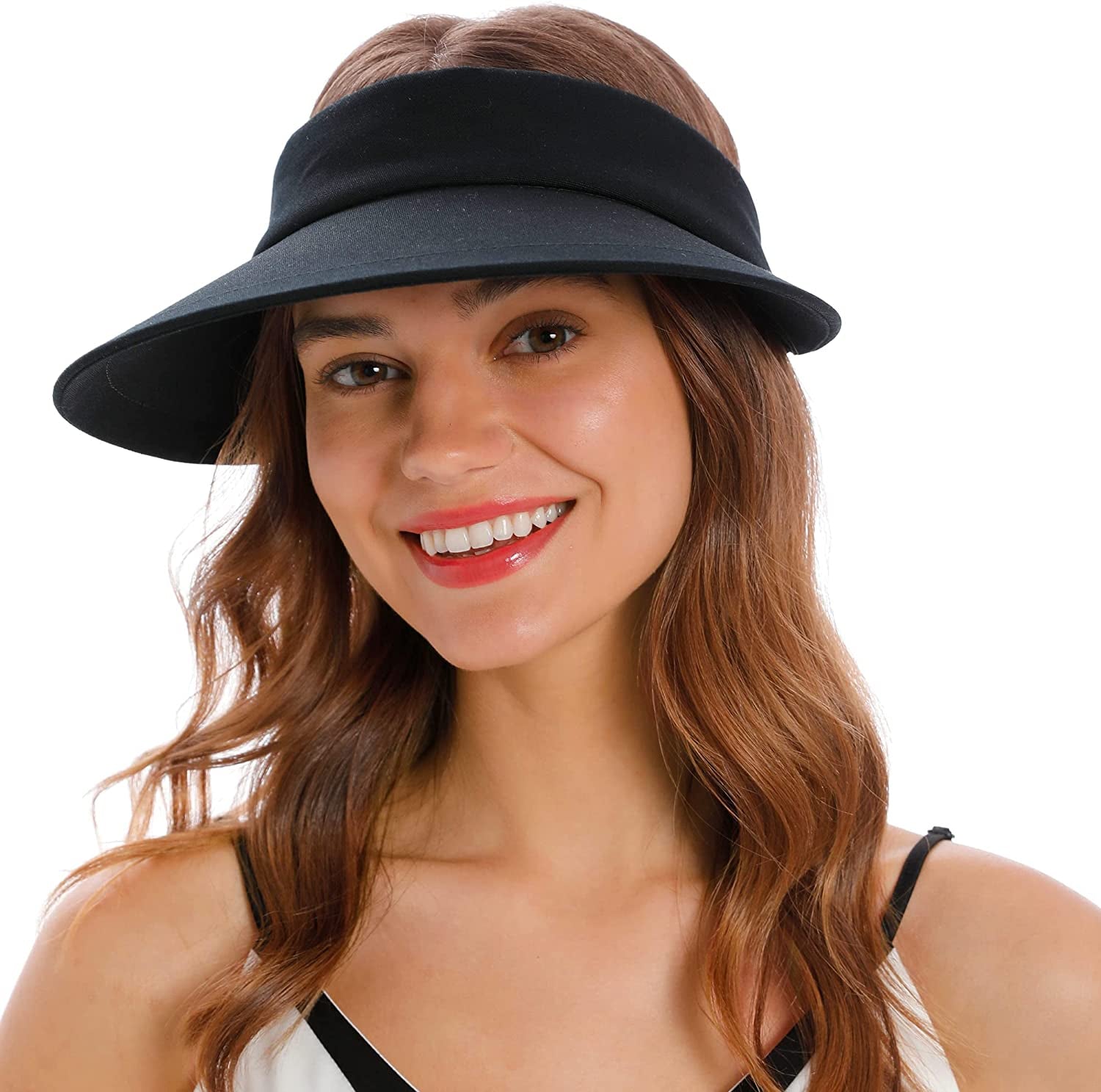 Simplicity Women'S UPF 50+ UV Protection Wide Brim Beach Sun Visor Hat Apparel & Accessories > Clothing Accessories > Hats Simplicity Black Without Bow  