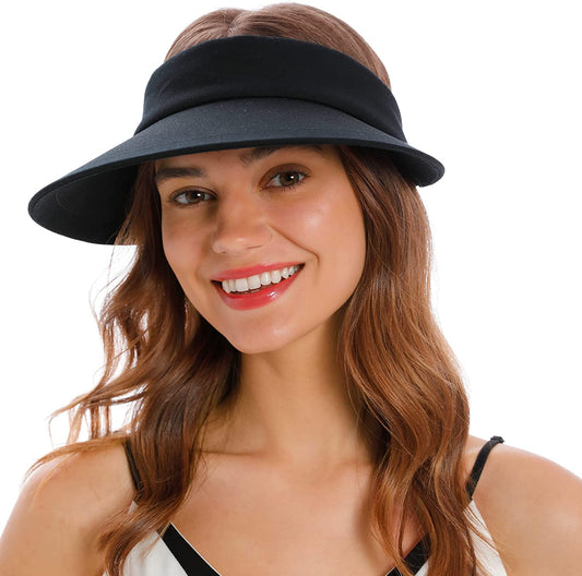 Simplicity Women'S UPF 50+ UV Protection Wide Brim Beach Sun Visor Hat Apparel & Accessories > Clothing Accessories > Hats Simplicity Black Without Bow  