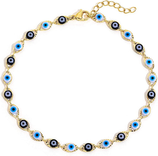 SLOONG Evil Eye Anklet Bracelet for Women Girls 14K Gold Plated Beach Foot Anklet Bracelet Summer Jewelry Beads Anklet Set, Adjustabe Size Apparel & Accessories > Jewelry > Anklets SLOONG Black/Blue  