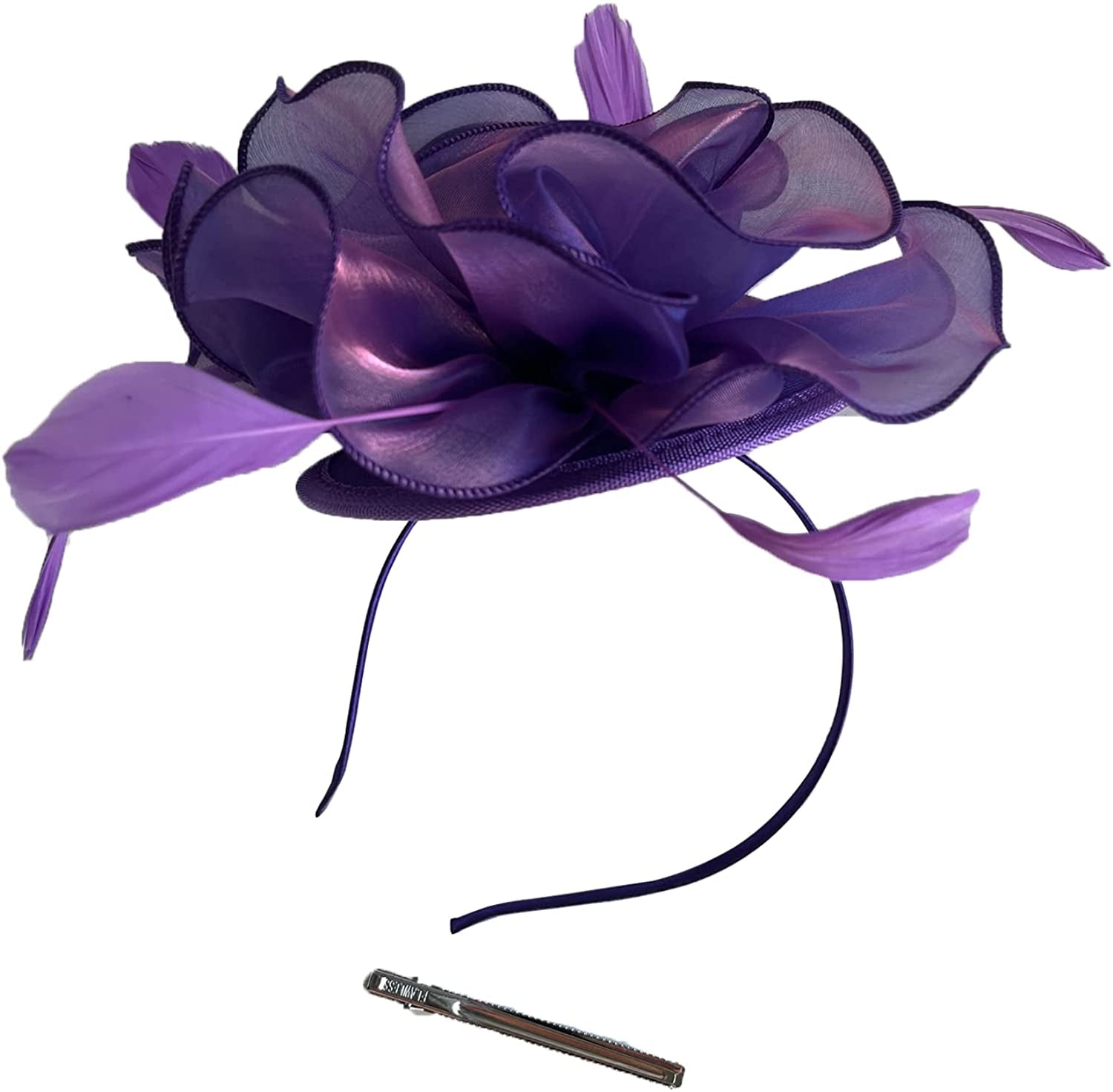 Women Flower Fascinator Hat Wedding Bridal Fascinators Tea Party Hat Feather Fascinator Headband Headwear for Evening Church Apparel & Accessories > Clothing Accessories > Headwear STbest Purple  