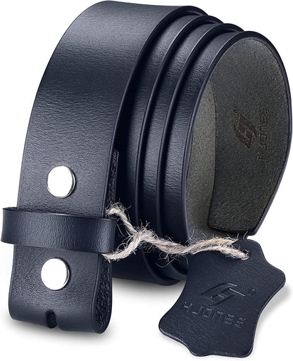 HJONES Men’S Replacement Belt No Buckle Belt Strap, Men'S Leather Belt with Silver Snap on Belt without Buckle 1 1/2” Wide Apparel & Accessories > Clothing Accessories > Belts HJones Blue 42 