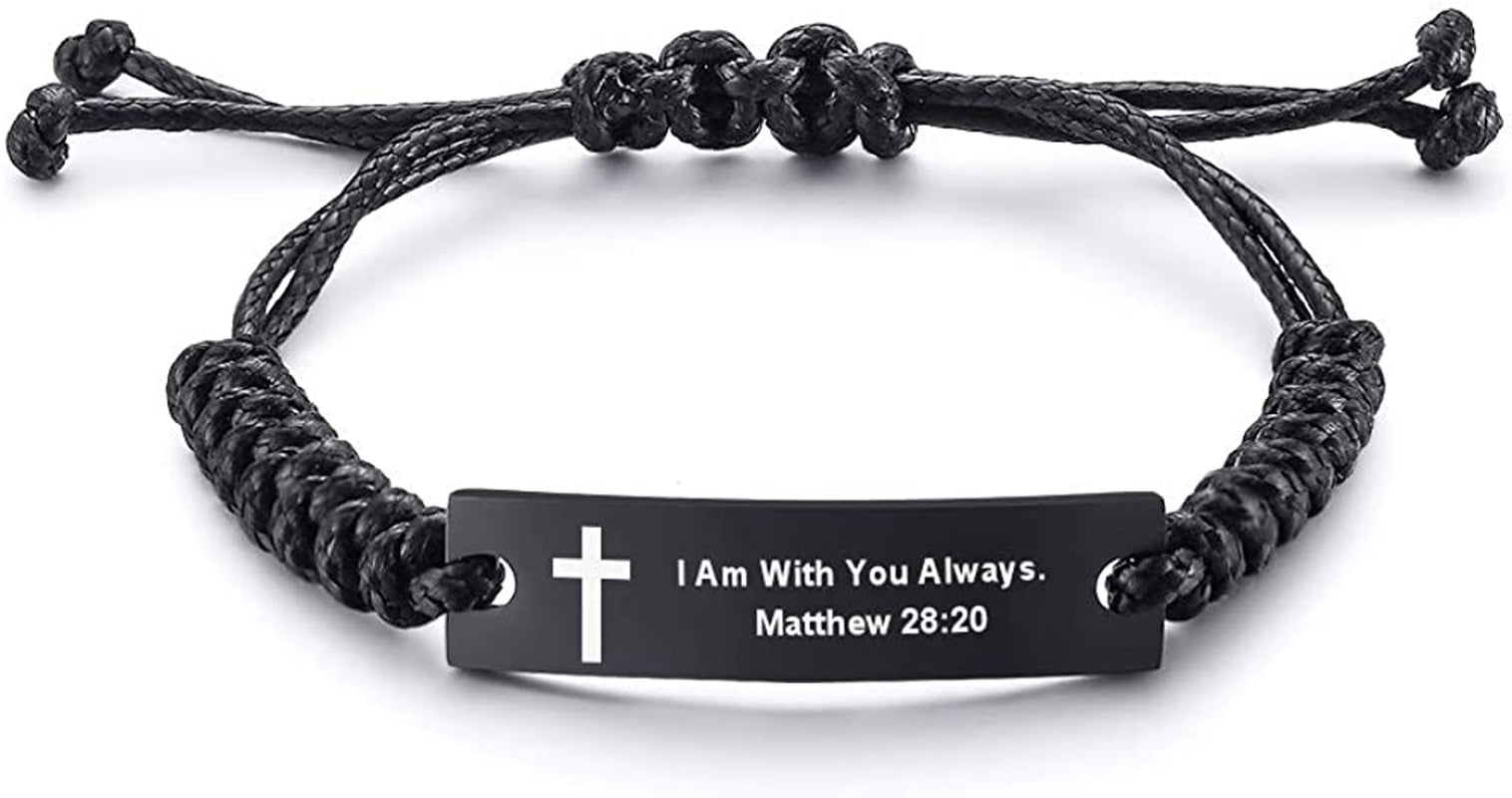 Personalized Unisex Religious Bible Verse Scripture Quotes Bracelet Faith Christian Adjustable Cord Stainless Steel Encourage Inspirational ID Bracelets for Men Women, Christmas Gift Customized Apparel & Accessories > Jewelry > Bracelets Mealguet I Am With You Always. Matthew 28:20  