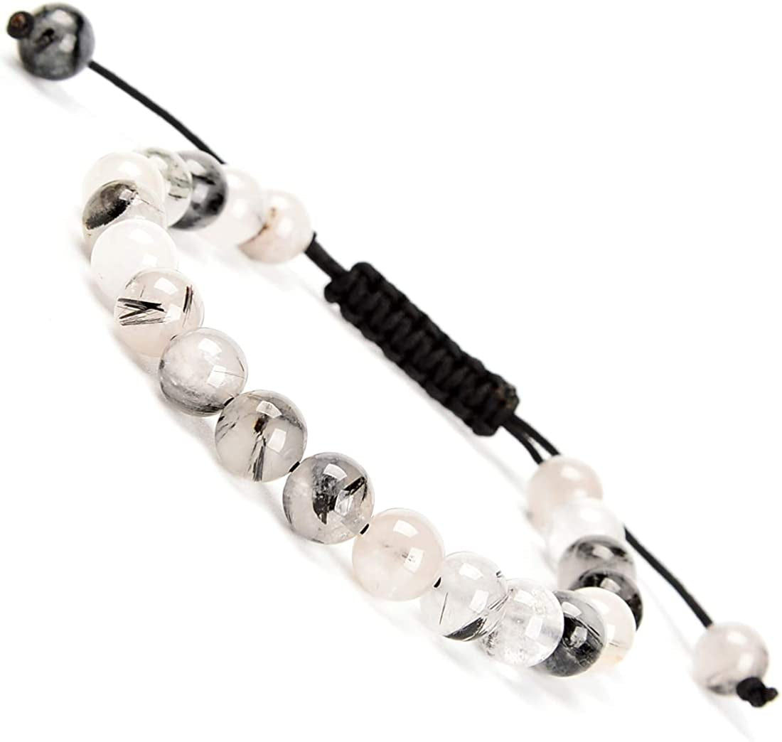 Massive Beads Natural Healing Power Gemstone Crystal Beads Unisex Adjustable Macrame Bracelets 8Mm Apparel & Accessories > Jewelry > Bracelets MASSIVE BEADS Tourmaline Quartz  