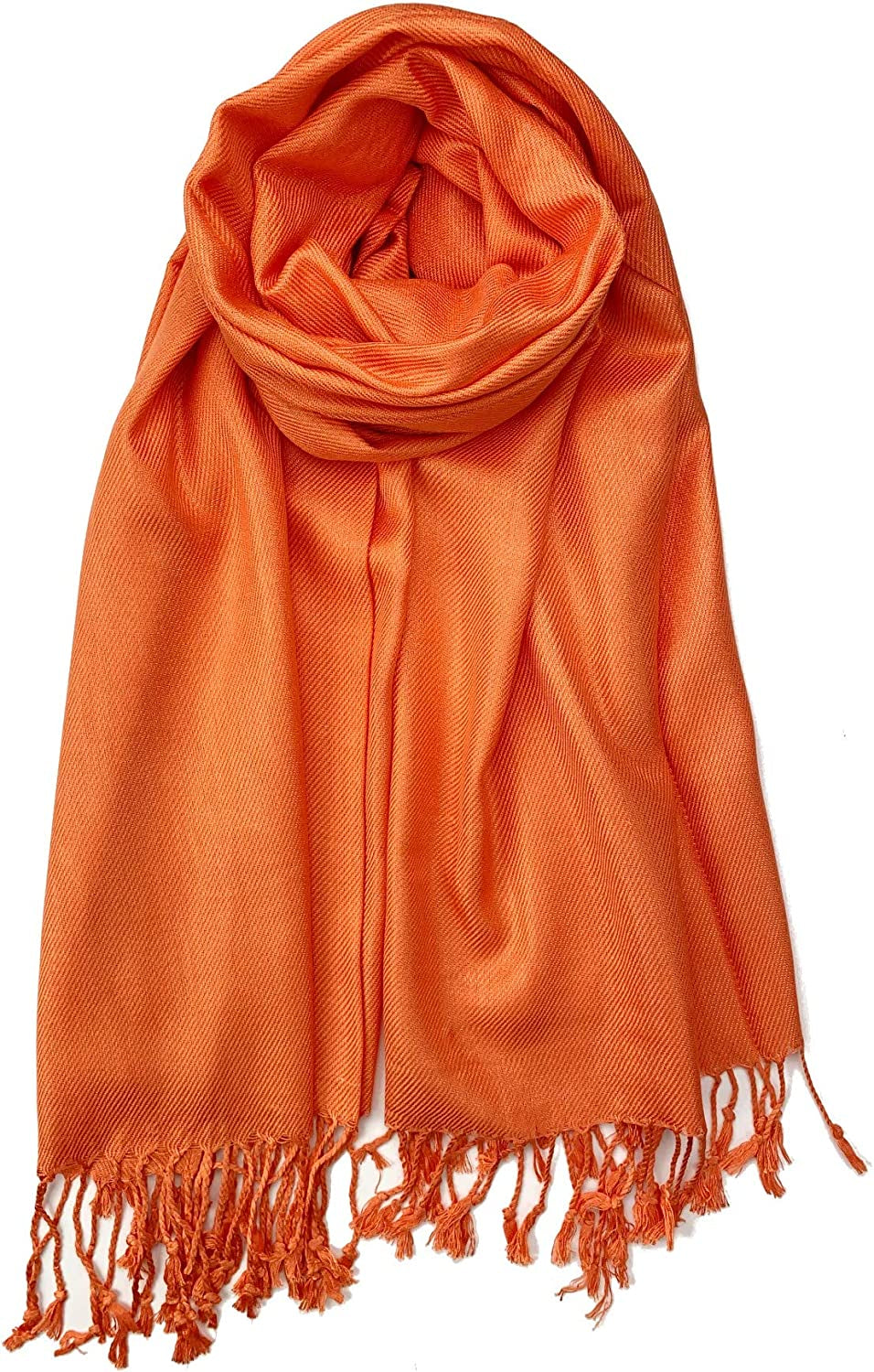 Plum Feathers Premium Solid Color and Metallic Fashion Scarf, Womens Pashmina Shawl Wrap with Fringes Apparel & Accessories > Clothing Accessories > Scarves & Shawls Plum Feathers Orange  