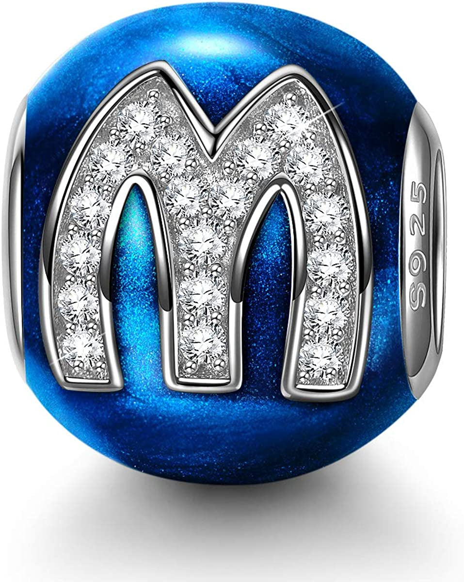 NINAQUEEN Letter Charms A-Z Beads, 925 Sterling Silver with Enamel and Cubic Zirconia, Fit Charms Bracelet and Necklace, Jewelry Box for Personalized Gift Apparel & Accessories > Jewelry > Bracelets NINAQUEEN M  