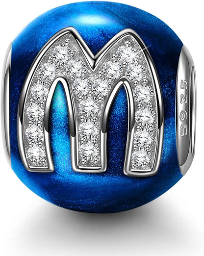 NINAQUEEN Letter Charms A-Z Beads, 925 Sterling Silver with Enamel and Cubic Zirconia, Fit Charms Bracelet and Necklace, Jewelry Box for Personalized Gift Apparel & Accessories > Jewelry > Bracelets NINAQUEEN M  