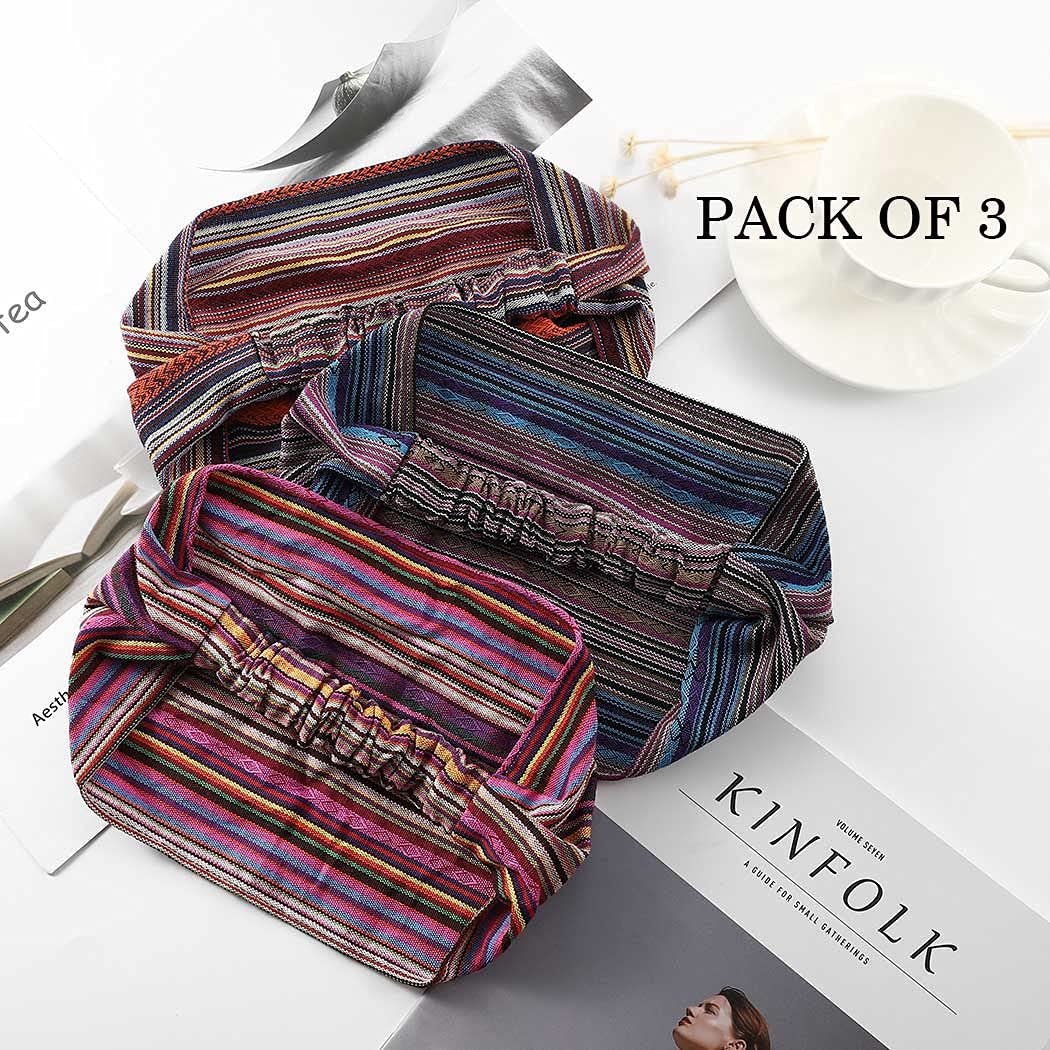 CAKURE Boho Wide Headbands African Head Wraps Stretchy Hairbands Stripe Turban Head Bands for Women and Girls Pack of 3 (Set1) Apparel & Accessories > Clothing Accessories > Bandanas & Headties CAKURE   