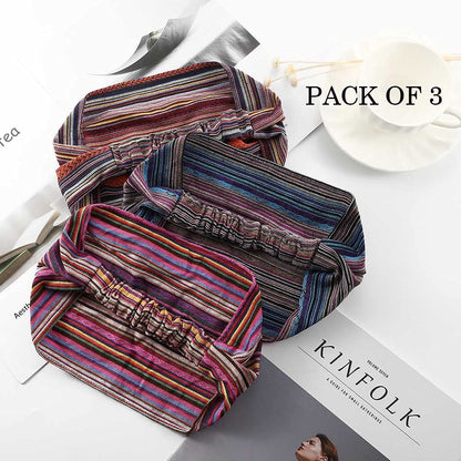 CAKURE Boho Wide Headbands African Head Wraps Stretchy Hairbands Stripe Turban Head Bands for Women and Girls Pack of 3 (Set1) Apparel & Accessories > Clothing Accessories > Bandanas & Headties CAKURE   