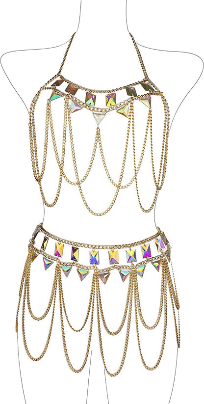 Ccbodily Body Chains Jewelry Accessories - Boho Crystal Tassel Bikini Set Beach Cosplay Bra Chain Body Jewelry for Women and Girls Apparel & Accessories > Jewelry > Body Jewelry CCbodily Style-4  