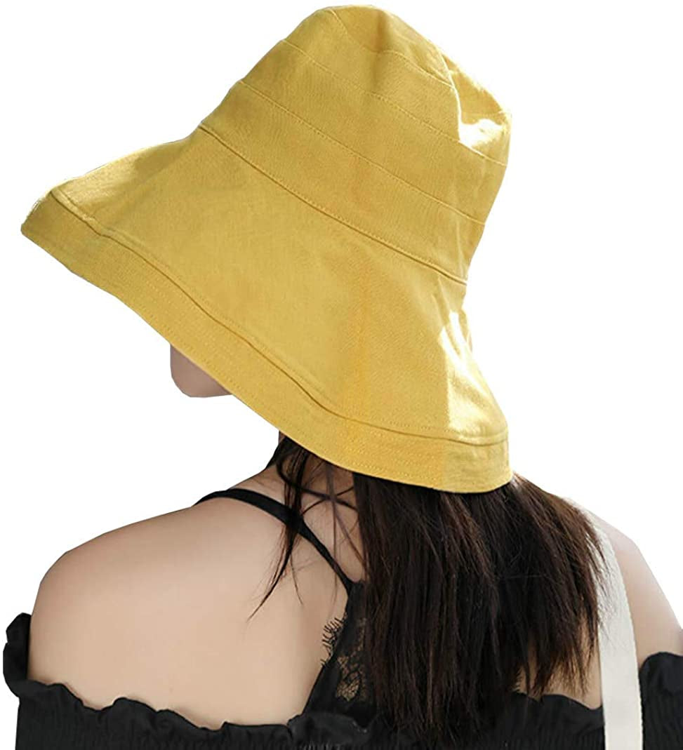 Farodor Women'S Packable Reversible Bucket Hat UV Sun Protection Wide Brim Summer Beach Cap Apparel & Accessories > Clothing Accessories > Hats FaroDor 1yellow  