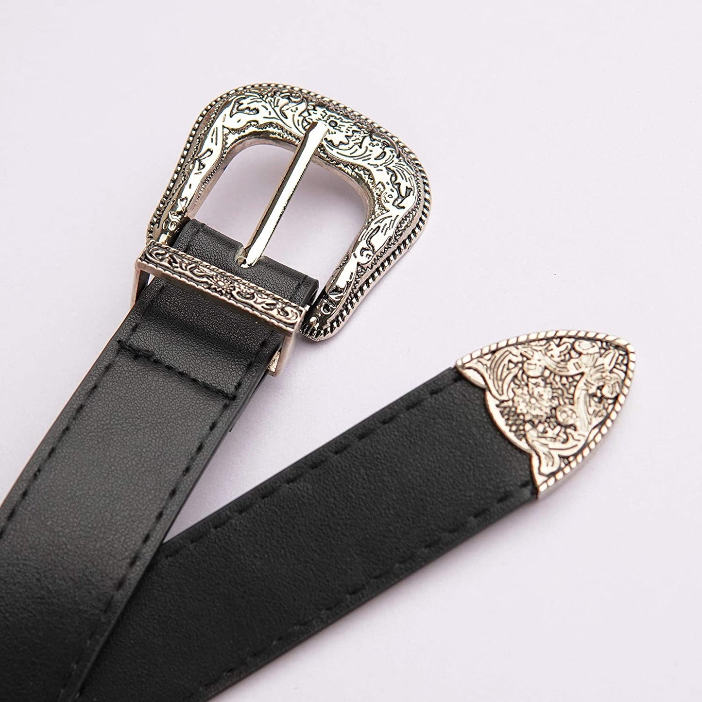 Western-Leather-Belts-Women Vintage Waist-Belts with Hollow Out Flower Buckle Apparel & Accessories > Clothing Accessories > Belts INOGIH   