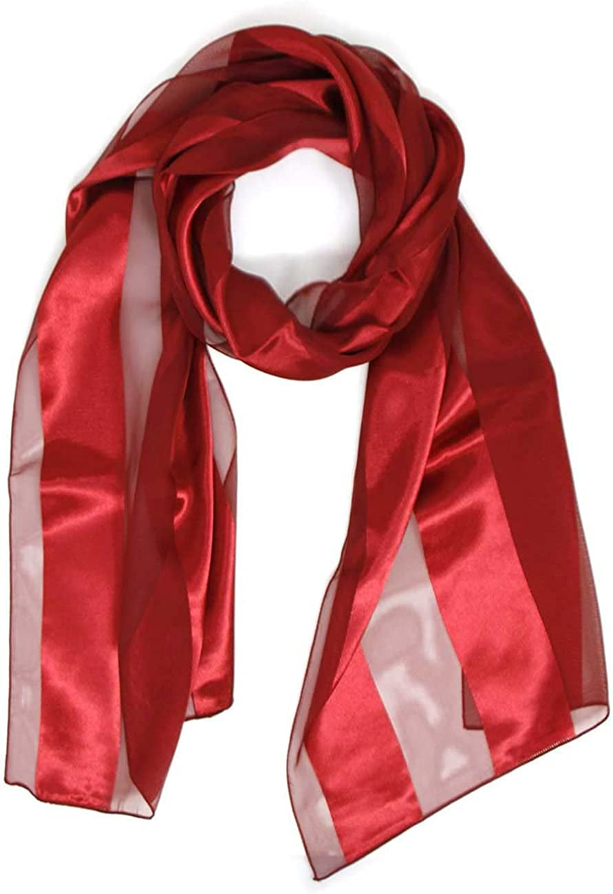 Scarfs for Women Lightweight Soft Silky Scarves 60" Long Satin Chiffon Stripe Neckerchief Gold Red Pink Black More Apparel & Accessories > Clothing Accessories > Scarves & Shawls SERENITA Burgundy  