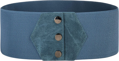 GRACE KARIN Women'S Snap-Button Corset Belt Wide Elastic Belts for Dress Stretchy Waistband Apparel & Accessories > Clothing Accessories > Belts GRACE KARIN Denim Blue Small 
