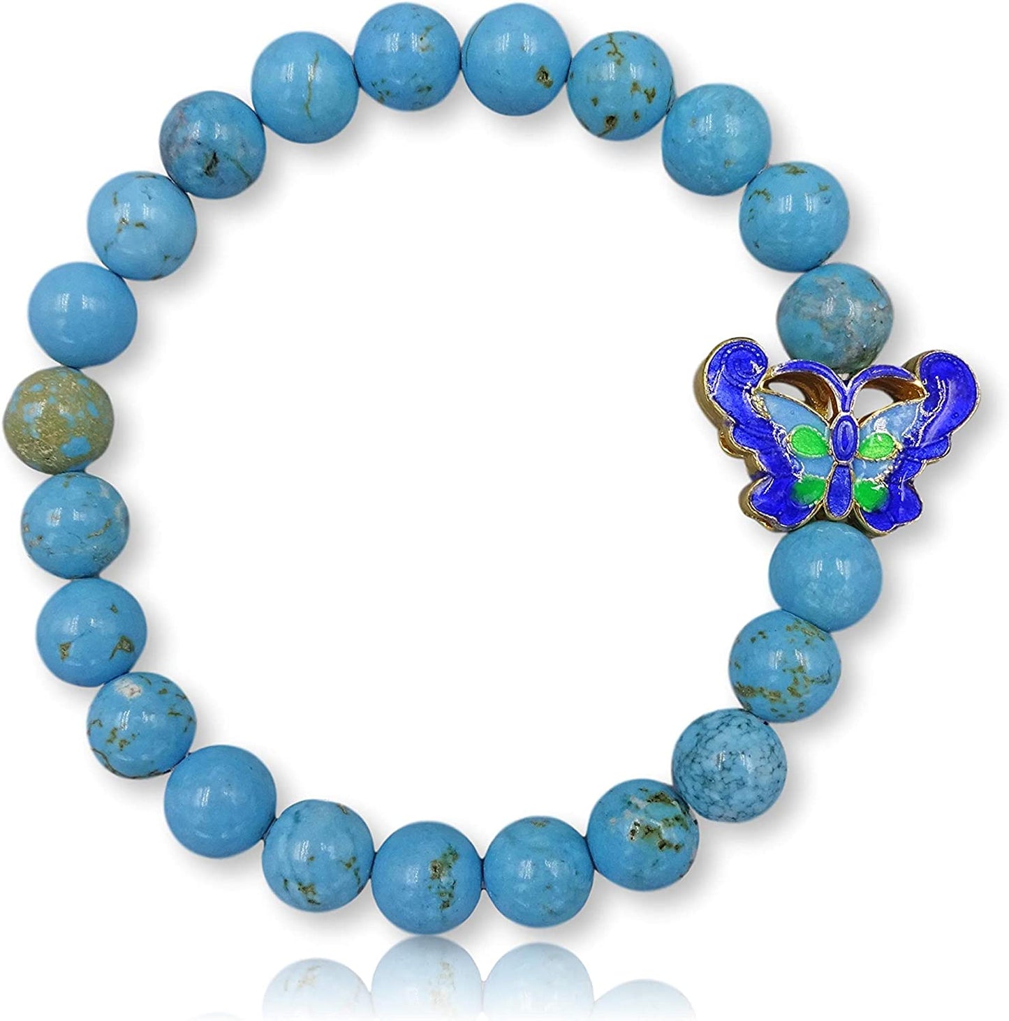 MGR MY GEMS ROCK! 8MM Natural Gem Stone Bead Charm Bracelet Cloisonne Butterfly Charm CZ Leopard Head Charm Beaded Stretch Elastic Chakra Bracelet Apparel & Accessories > Jewelry > Bracelets MGR MY GEMS ROCK! magnesite  