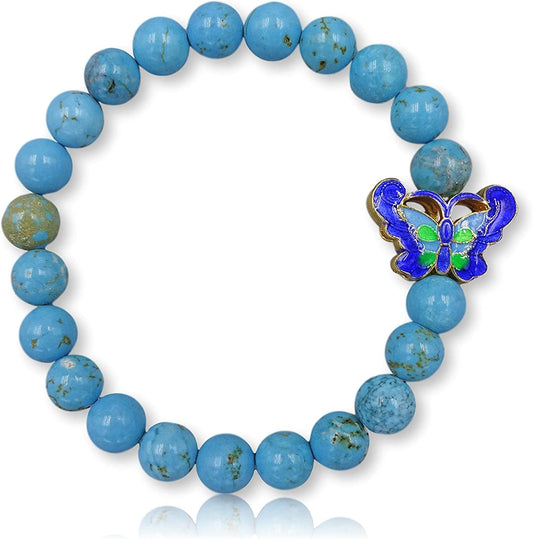 MGR MY GEMS ROCK! 8MM Natural Gem Stone Bead Charm Bracelet Cloisonne Butterfly Charm CZ Leopard Head Charm Beaded Stretch Elastic Chakra Bracelet Apparel & Accessories > Jewelry > Bracelets MGR MY GEMS ROCK! magnesite  