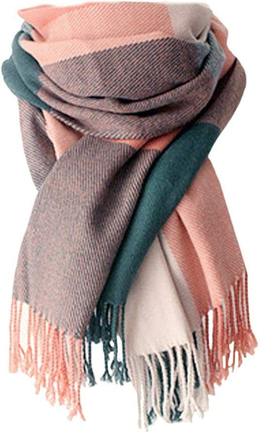 Women'S Long Plaid Blanket Chunky Oversized Winter/Fall Warm Scarf Big Tartan Scarves Wrap Shawl Apparel & Accessories > Clothing Accessories > Scarves & Shawls YSense Wear A-pink  