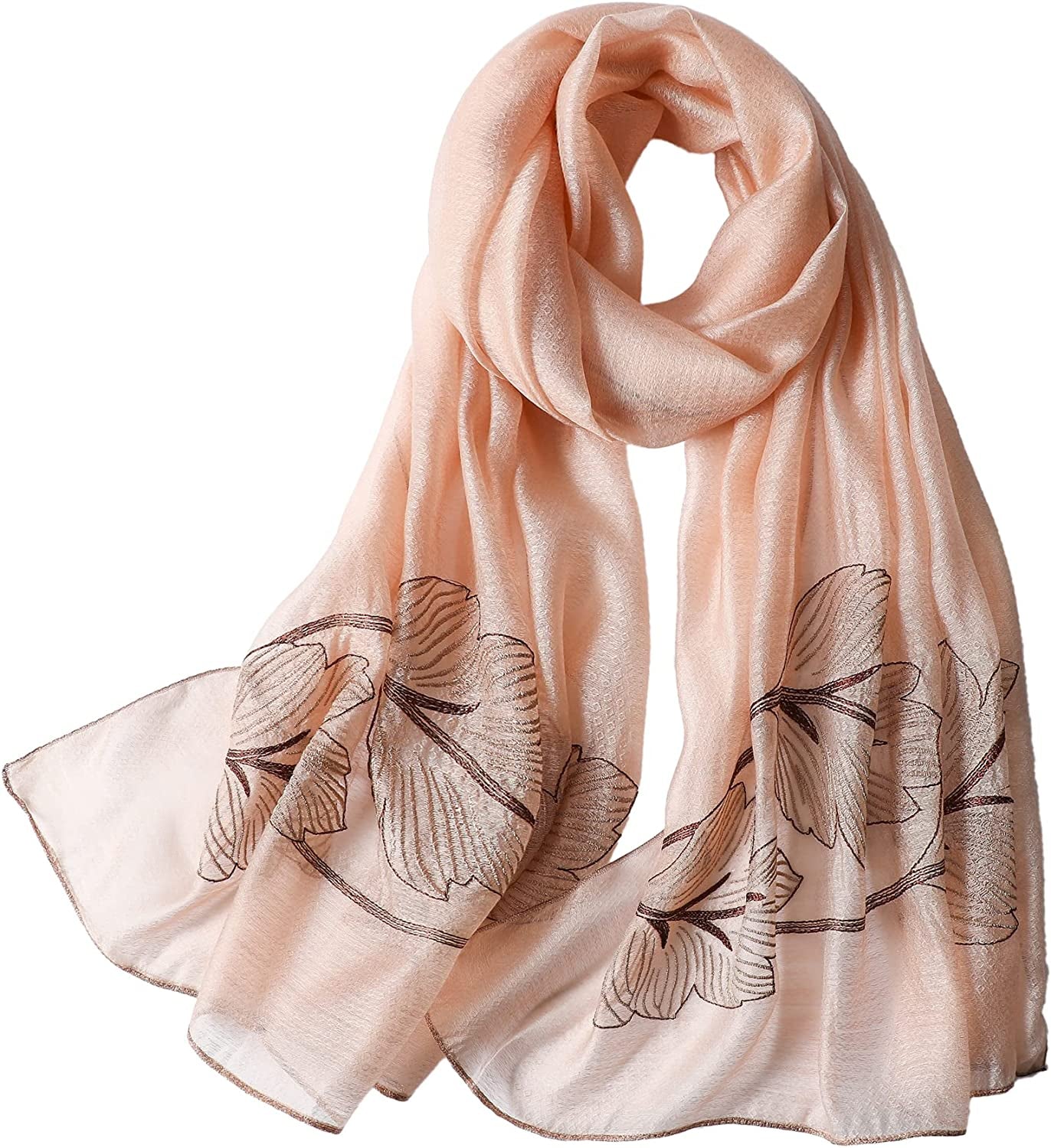 WINCESS.YU Silk Scarf for Women Lightweight Shawls and Wraps for Weddings Fashion Pashmina Shawl Embroidered Scarves Apparel & Accessories > Clothing Accessories > Scarves & Shawls WINCESS.YU Leaf Embroidery Pink  
