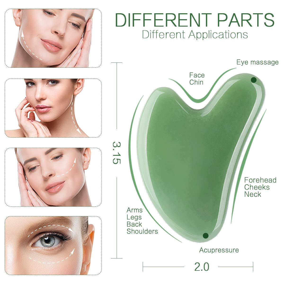 Gua Sha Facial Tools Stone Massage Guasha Tool for Face - by FUANKANG (Green) Health & Beauty > Personal Care > Cosmetics > Cosmetic Tools > Skin Care Tools FUANKANG   