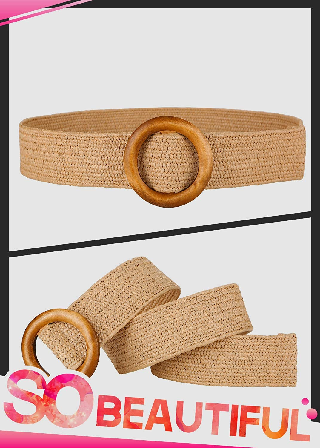 Women Woven Rattan Wide Stretch Straw Belt Apparel & Accessories > Clothing Accessories > Belts SeptCity   