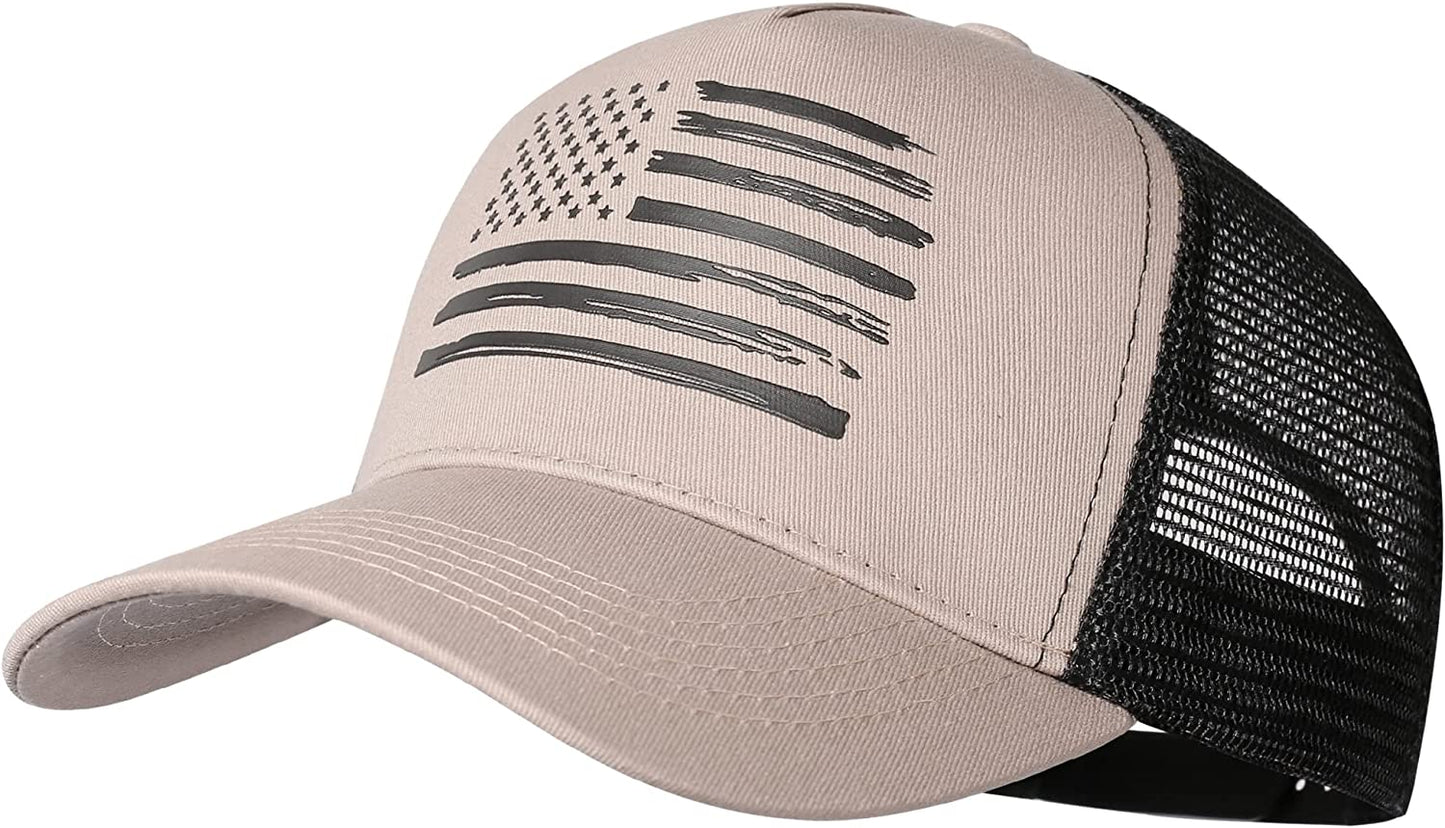 VIONLAN Baseball Cap American Flag Trucker Hat for Men Women 3D Embossed Logo Adjustable Outdoor Mesh Snapback Hat Apparel & Accessories > Clothing Accessories > Hats VIONLAN Khaki/Black Flag  