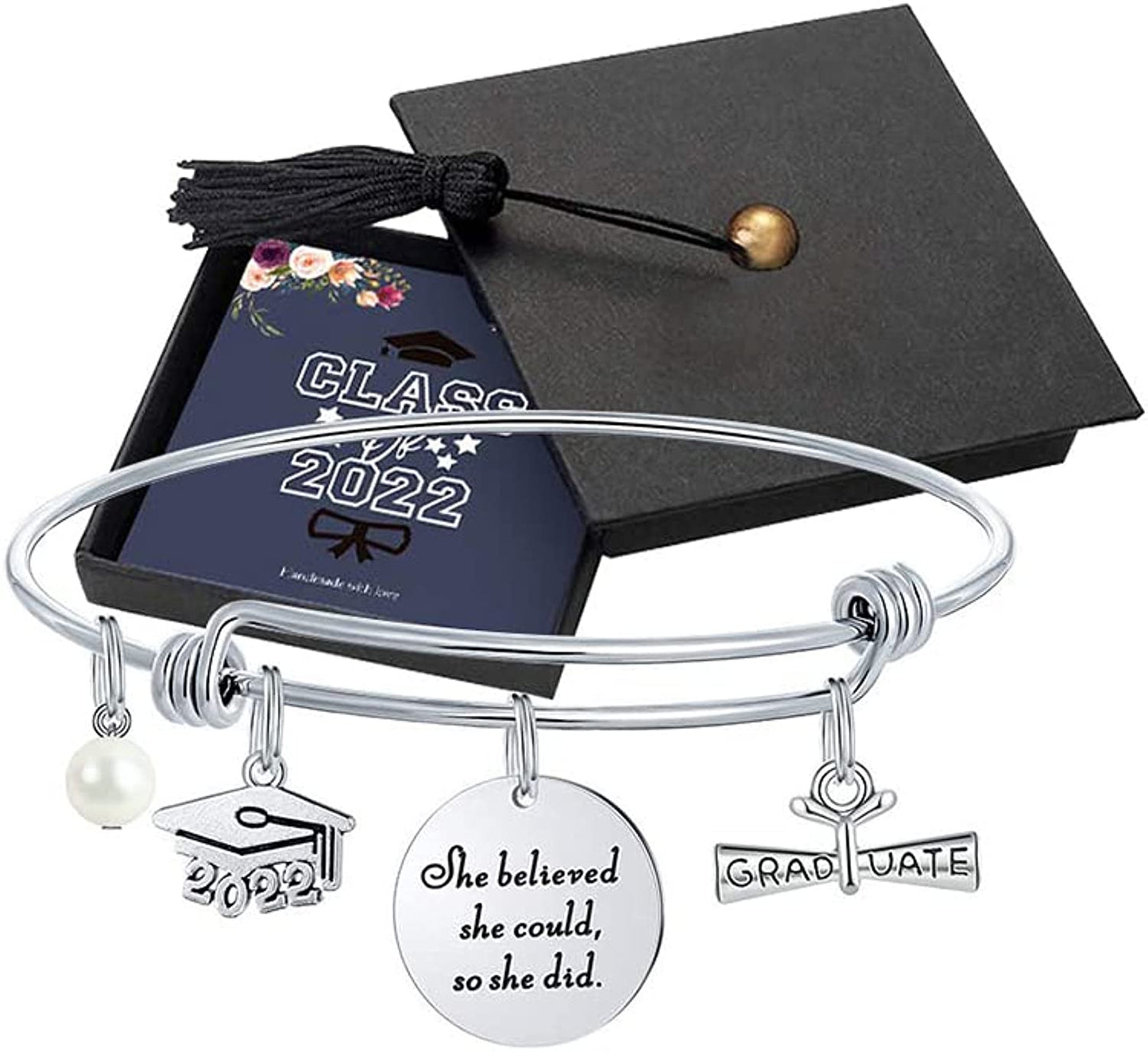 M MOOHAM Graduation Gifts for Her 2022, Senior Class of 2022 High School College Graduation Gifts for Women Girls Friend Daughter, Inspirational Graduation Bracelet Jewelry Apparel & Accessories > Jewelry > Bracelets M MOOHAM "A- She Believed She Could so She Did  