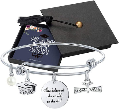 M MOOHAM Graduation Gifts for Her 2022, Senior Class of 2022 High School College Graduation Gifts for Women Girls Friend Daughter, Inspirational Graduation Bracelet Jewelry Apparel & Accessories > Jewelry > Bracelets M MOOHAM "A- She Believed She Could so She Did  