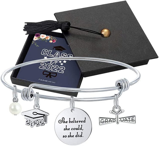 M MOOHAM Graduation Gifts for Her 2022, Senior Class of 2022 High School College Graduation Gifts for Women Girls Friend Daughter, Inspirational Graduation Bracelet Jewelry Apparel & Accessories > Jewelry > Bracelets M MOOHAM "A- She Believed She Could so She Did  