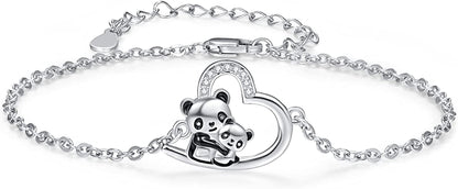 TANGPOET 925 Sterling Silver Anklet Bracelet for Women, Dainty Charm Bracelets Animal Jewelry Birthday Gifts for Mother Daughter Teens Girls Apparel & Accessories > Jewelry > Anklets TANGPOET Panda Bracelet  