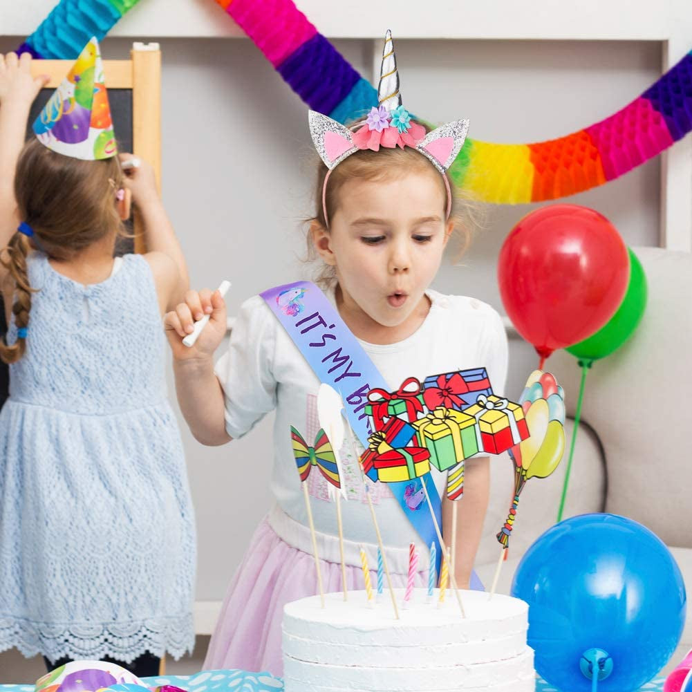 Unicorn Birthday Set, Beinou Shiny Unicorn Headband and Birthday Sash Set Perfect Unicorn Theme Birthday Party Supplies, Silver Apparel & Accessories > Clothing Accessories > Sashes Nancyus005   