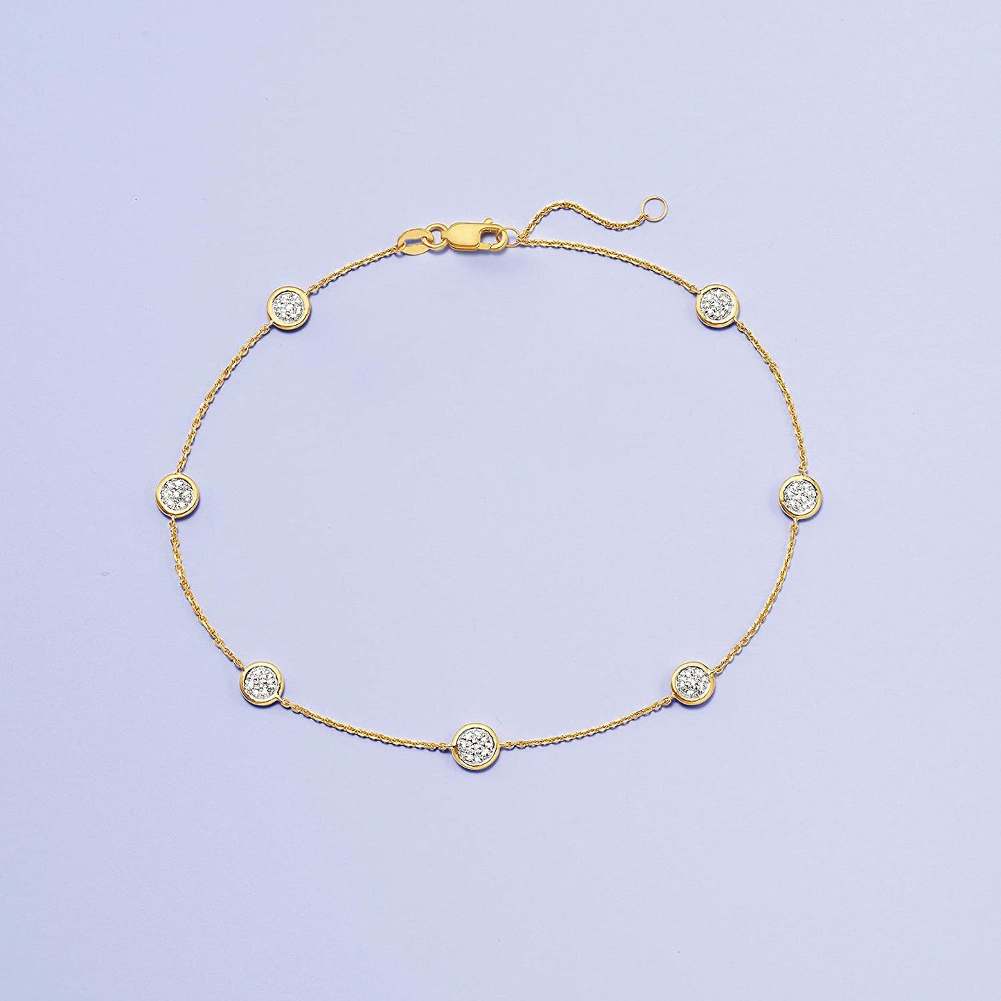 Ross-Simons 0.25 Ct. T.W. Pave Diamond Station Anklet in 14Kt Gold Apparel & Accessories > Jewelry > Anklets Ross-Simons   