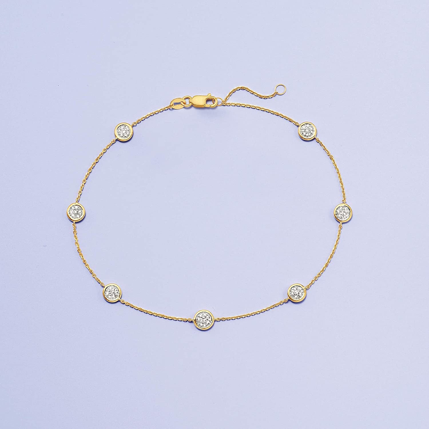 Ross-Simons 0.25 Ct. T.W. Pave Diamond Station Anklet in 14Kt Gold Apparel & Accessories > Jewelry > Anklets Ross-Simons   