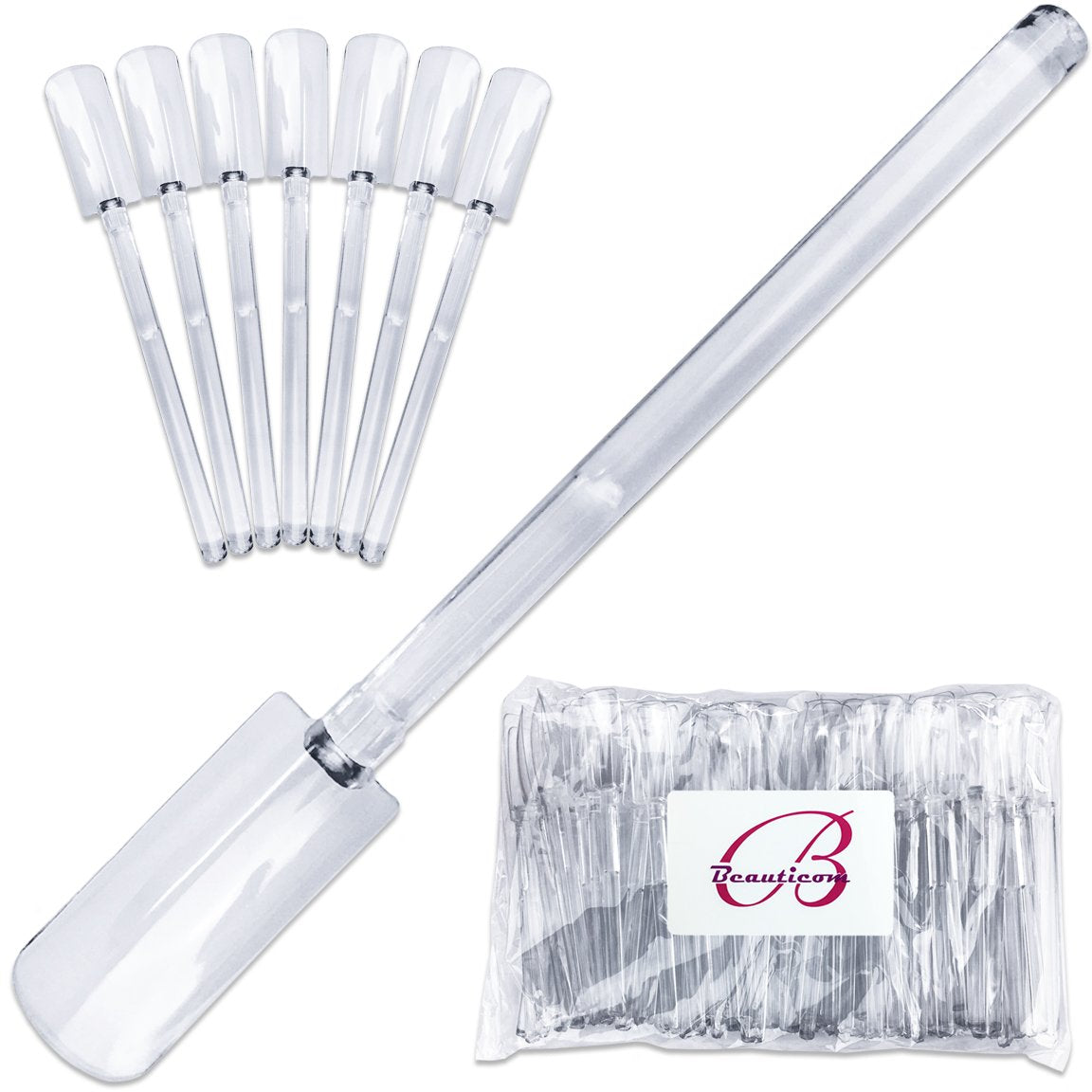 Beauticom® 50 Clear Acrylic False Tip Sticks with Metal Ring Holders Fan-Shaped Nail Art Display Chart Practice Tips Tool - 50 Tips Health & Beauty > Personal Care > Cosmetics > Cosmetic Tools > Nail Tools Beauticom Refill Sticks (Clear) 50 Count (Pack of 1) 