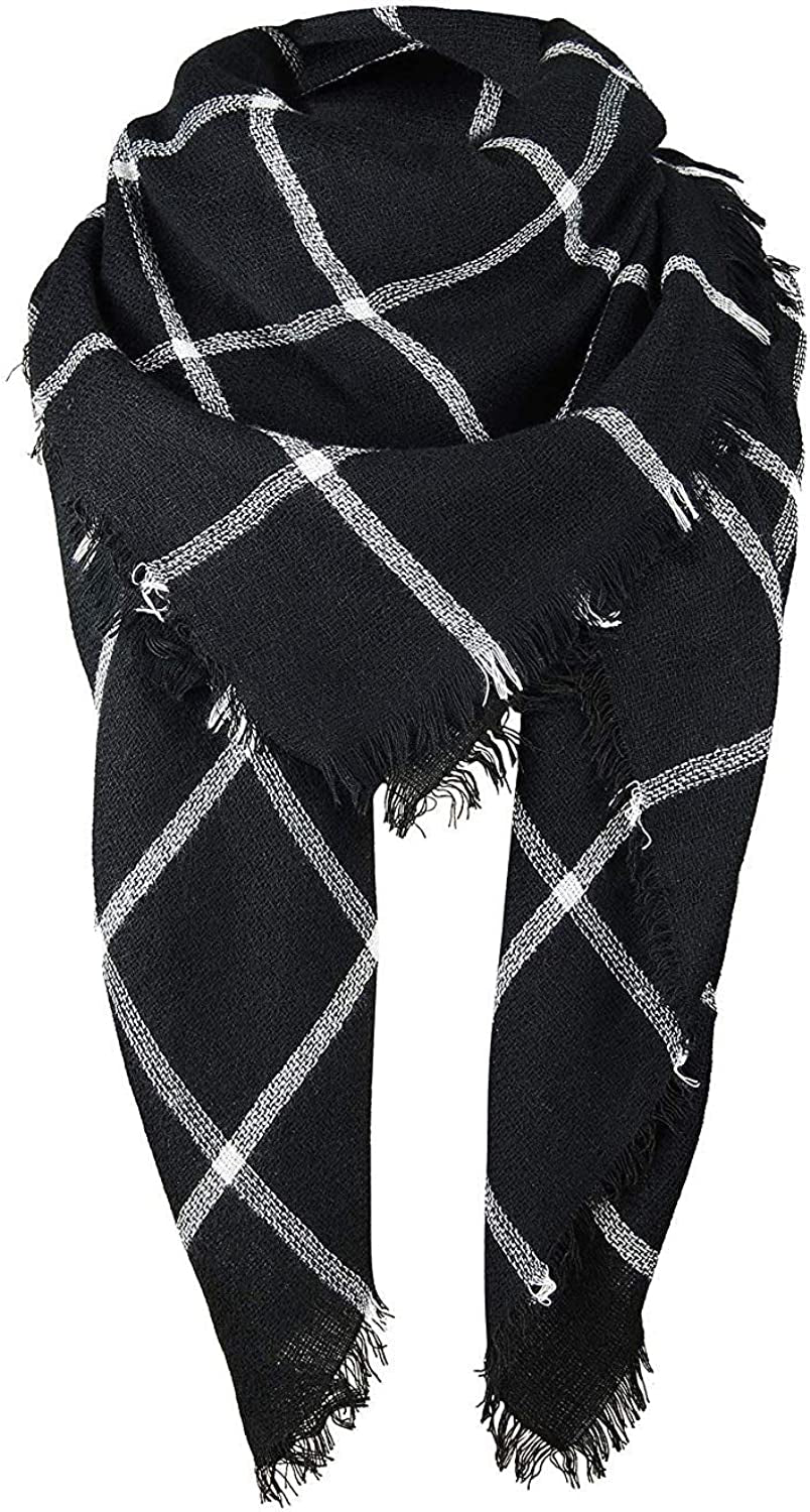 Century Star Women'S Stylish Warm Tassels Soft Plaid Tartan Scarf Winter Large Blanket Wrap Shawl Apparel & Accessories > Clothing Accessories > Scarves & Shawls Century Star Classic Black One Size 