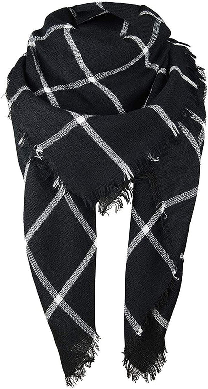 Century Star Women'S Stylish Warm Tassels Soft Plaid Tartan Scarf Winter Large Blanket Wrap Shawl Apparel & Accessories > Clothing Accessories > Scarves & Shawls Century Star Classic Black One Size 