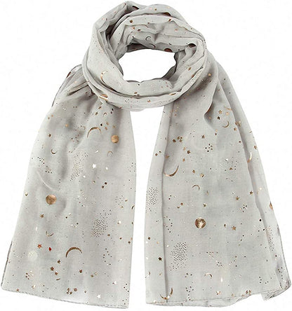 Tinpia Fashion Scarf for Women, Lightweight Colorful Shawl with Star Moon Pattern for Girls Ladies Women Apparel & Accessories > Clothing Accessories > Scarves & Shawls Tinpia Gray One Size 