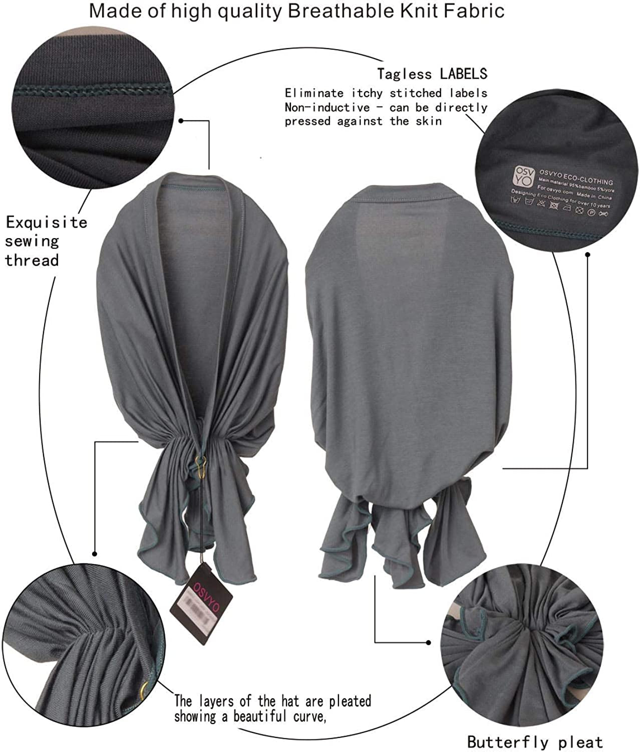 Osvyo Bamboo Chemo Headscarf for Women Hair Loss - Cancer Slip on Headwear Turbans Sealed Packaging Dark Grey Apparel & Accessories > Clothing Accessories > Headwear osvyo   