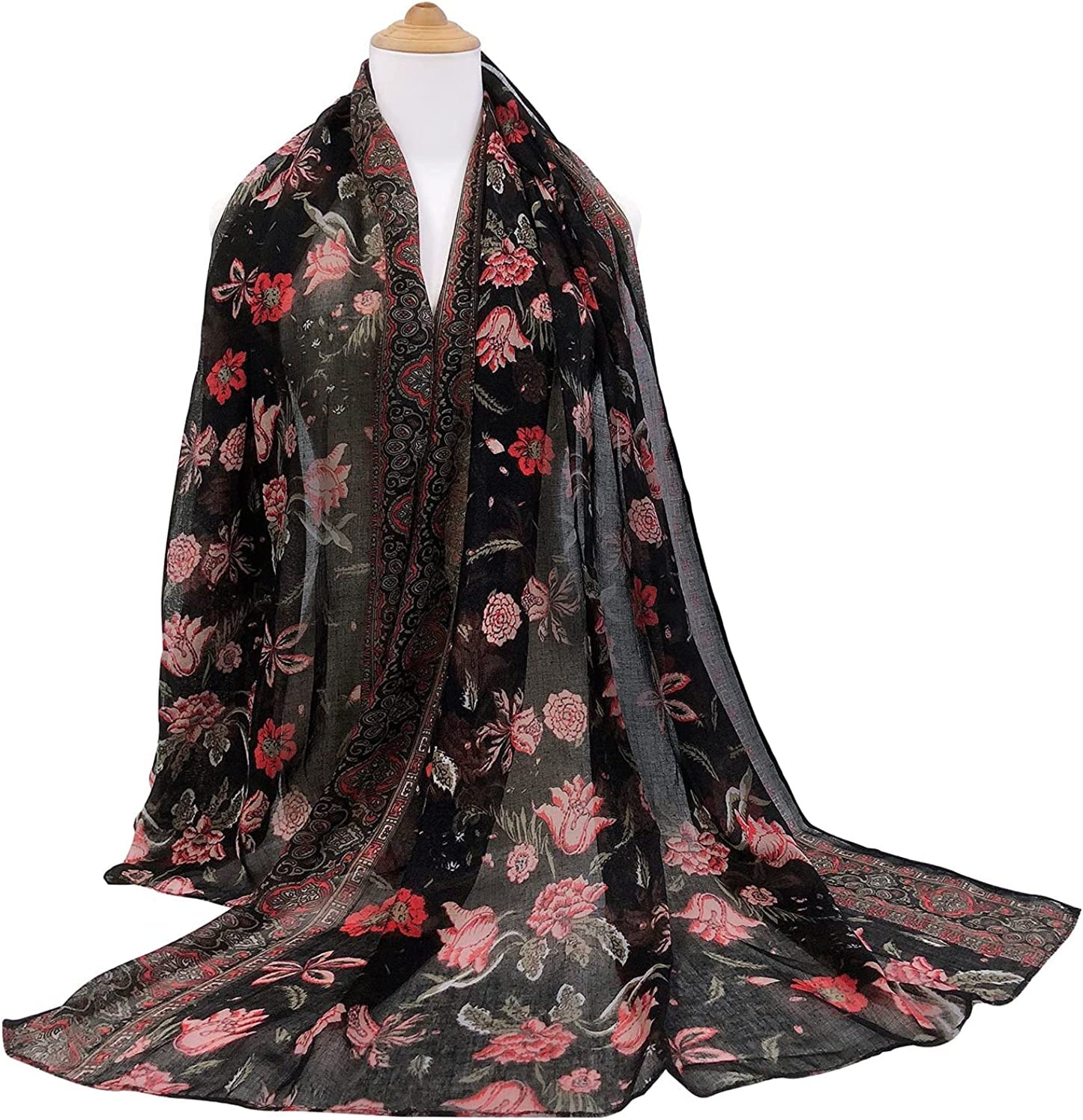 GERINLY Lightweight Scarves Fashion Flowers Print Women Cotton Wrap Scarf Head Shawl for Fall Apparel & Accessories > Clothing Accessories > Scarves & Shawls GERINLY   